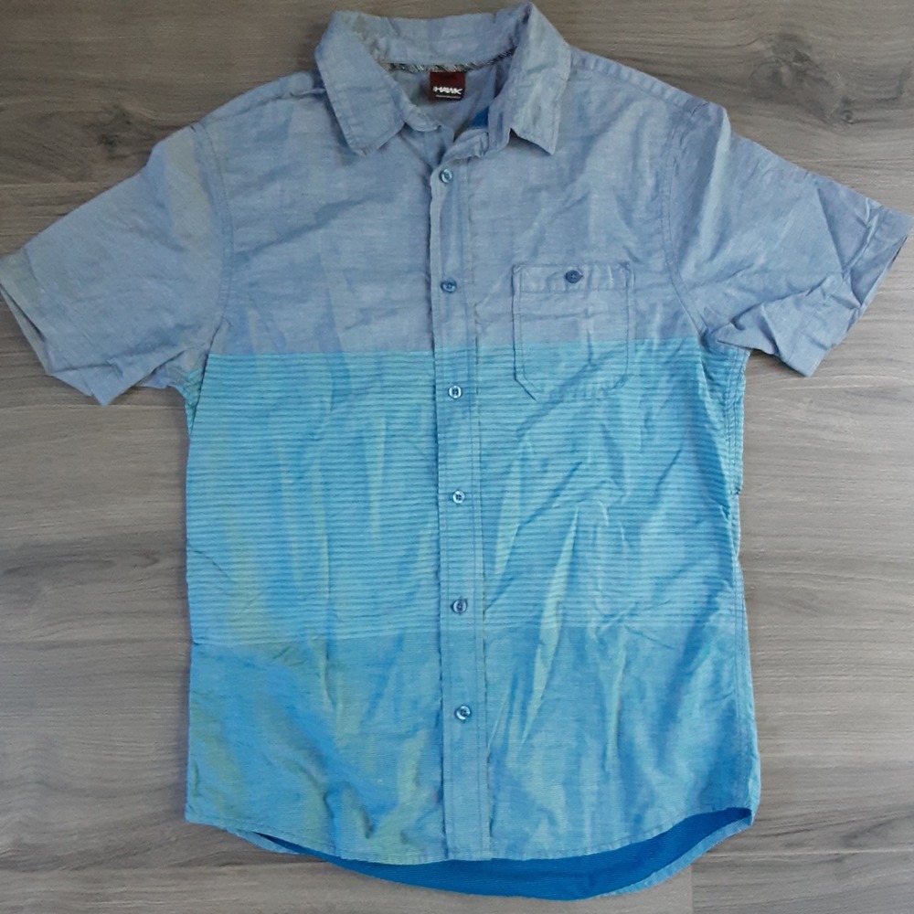 Tony Hawk Mens Blue Colorblock Striped Short Sleeve Button Down Shirt Large